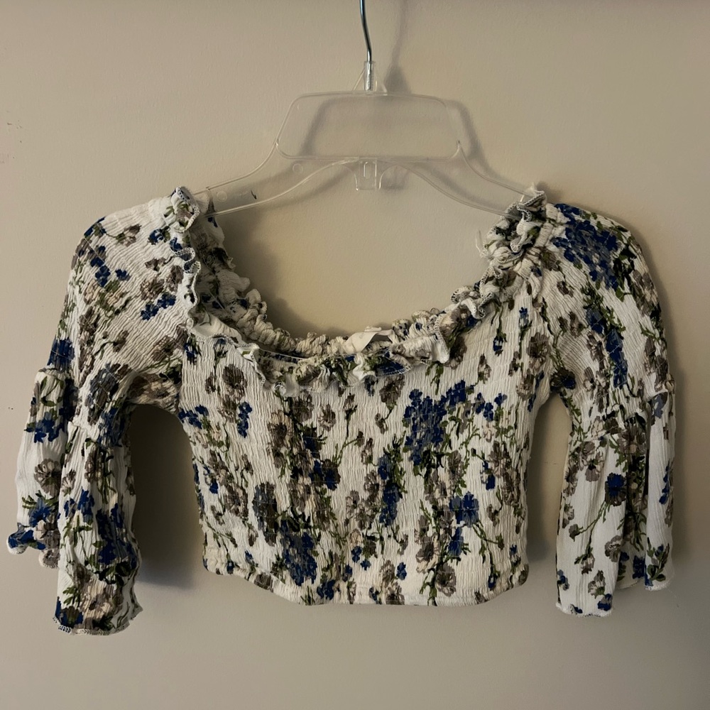 Olivaceous Blue and White Floral Blouse